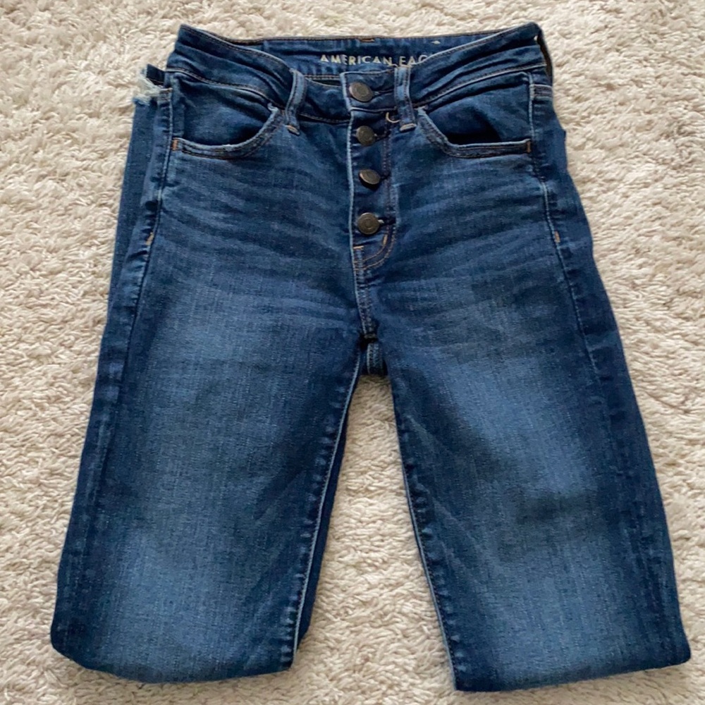 AE dark wash distressed jeans